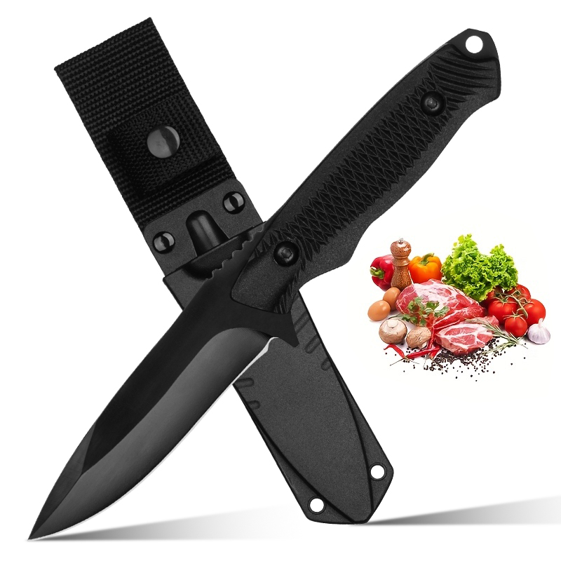 Bushcraft Knife Fixed - Couteau à lame fixe noir, acier